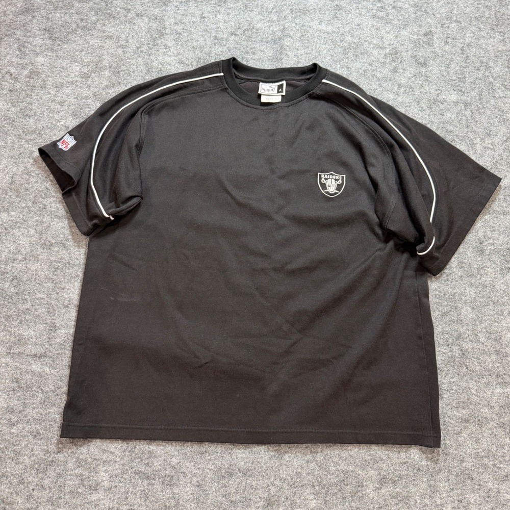 Vintage 90s Puma NFL Oakland Raiders T-Shirt Mens Large Black White Piping P204A